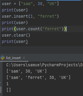 Learning Python: Inserting to a list plus clearing