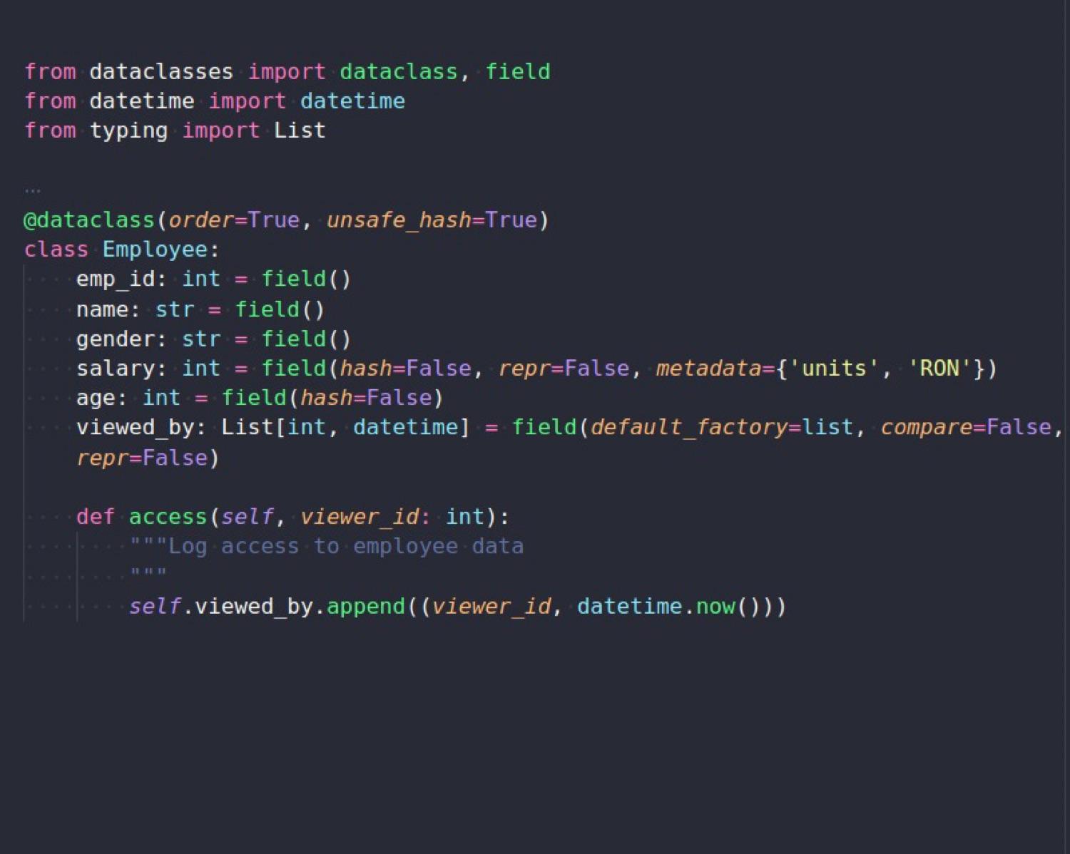 A Complex Example of using Dataclasses