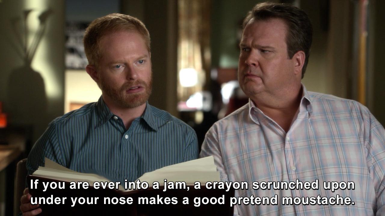 14. If you are ever into a jam, a crayon scrunched upon under your nose makes a good pretend moustache.